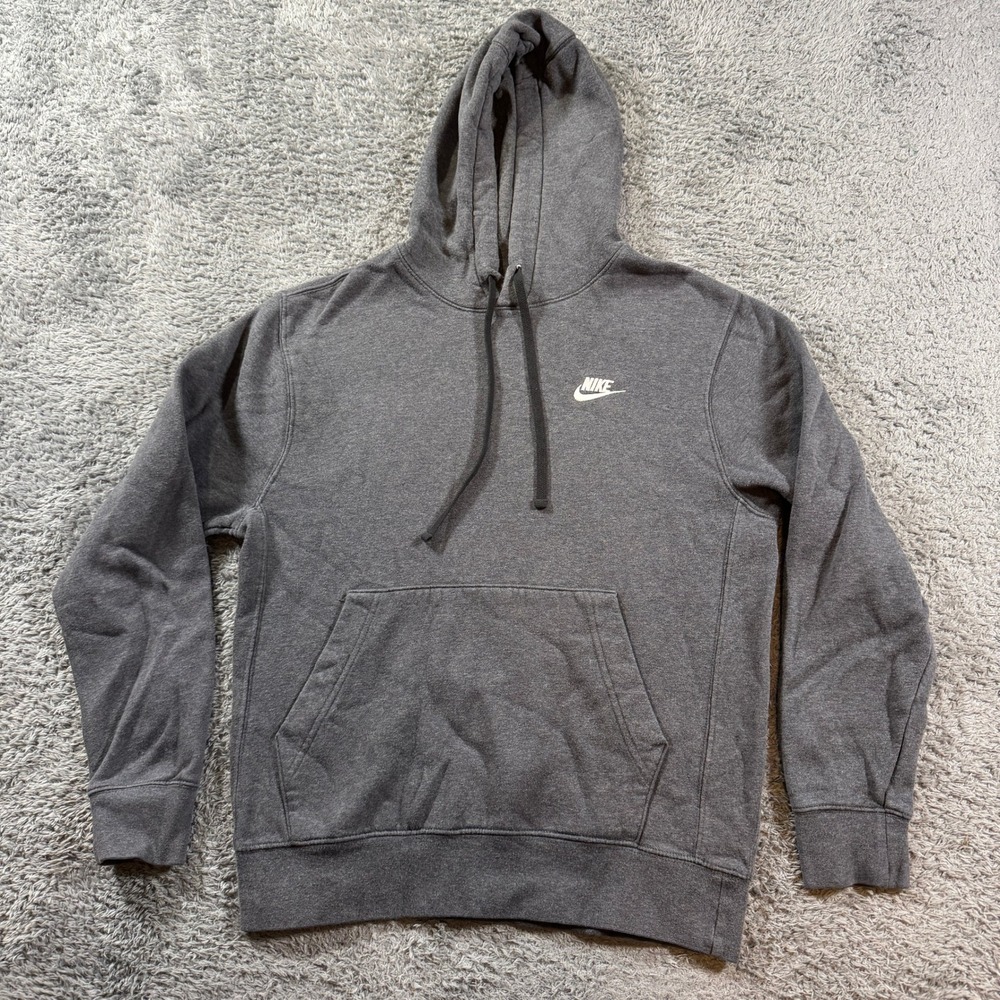 Nike Hoodie Mens Small Gray Pullover Embroidered Logo Kangaroo Pocket Sweatshirt